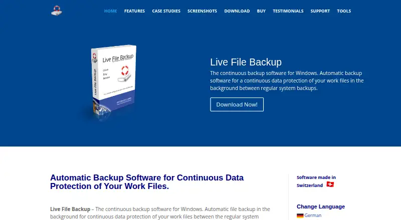 The Live File Backup homepage