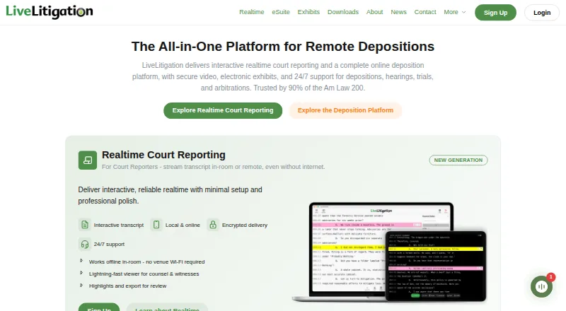 The LiveLitigation homepage