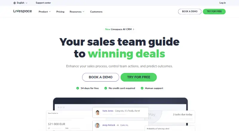 The Livespace CRM homepage