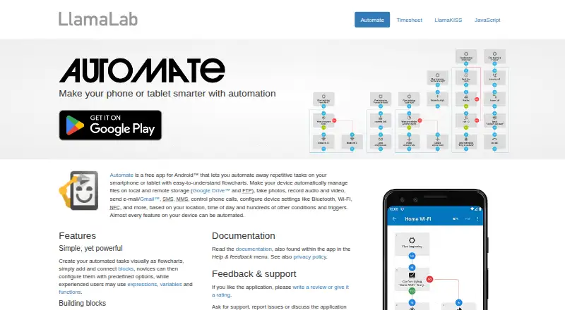 The Automate homepage