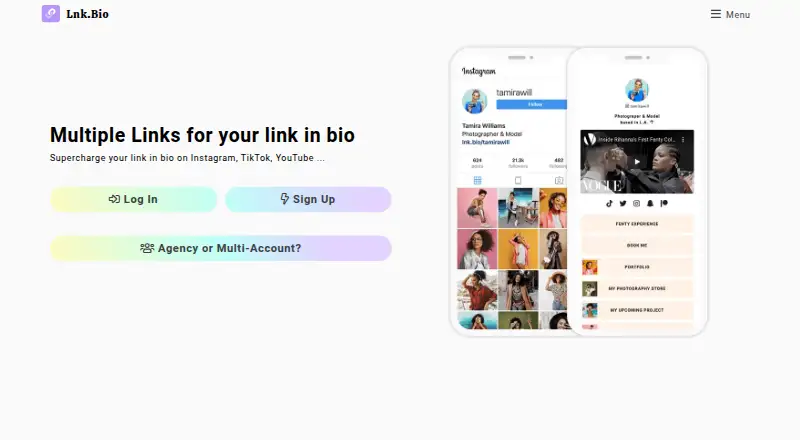 The Lnk.Bio homepage