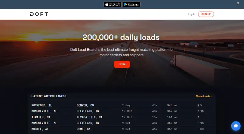 The Doft Load Board homepage