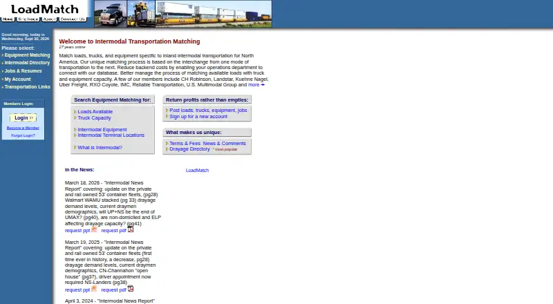 The LoadMatch homepage