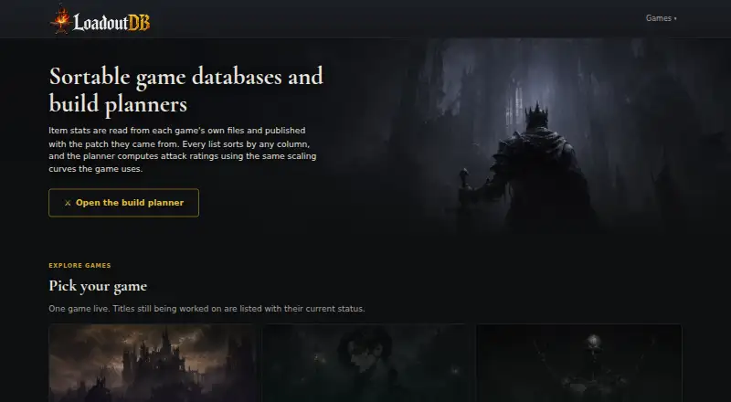 The LoadoutDB homepage