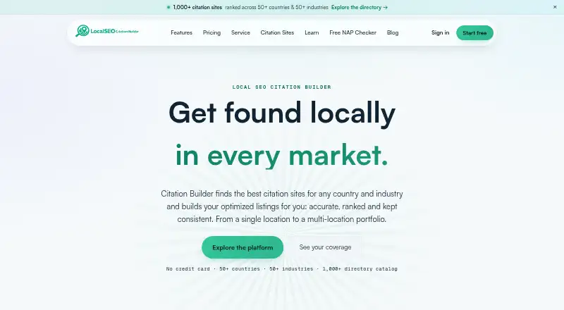 The Local SEO Citation Builder homepage