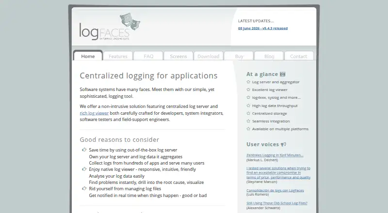 The LogFaces homepage
