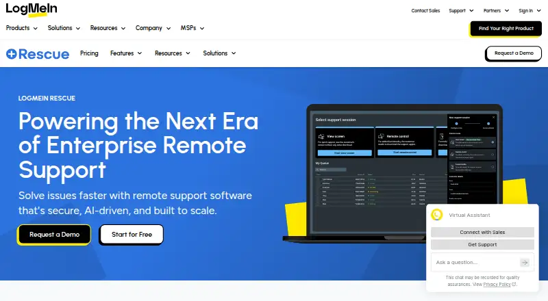 The LogMeIn Rescue homepage
