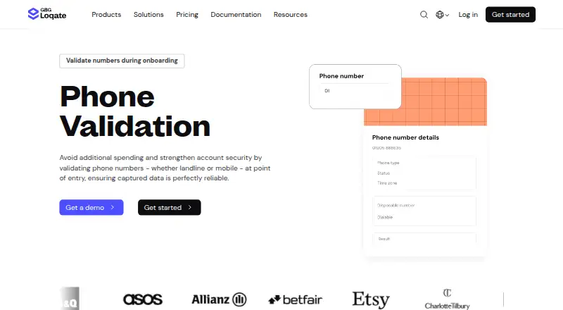 The Loqate Phone Validation homepage