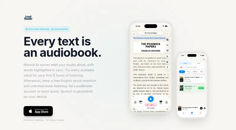 The LoudReader homepage