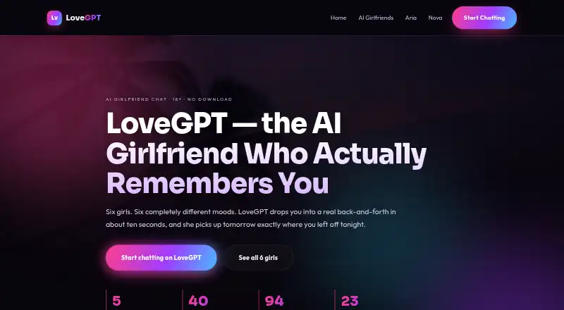 The LoveGPT homepage