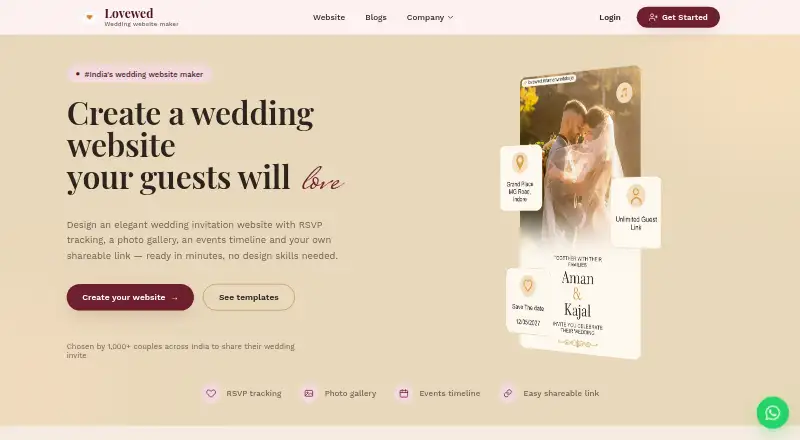 The Lovewed homepage
