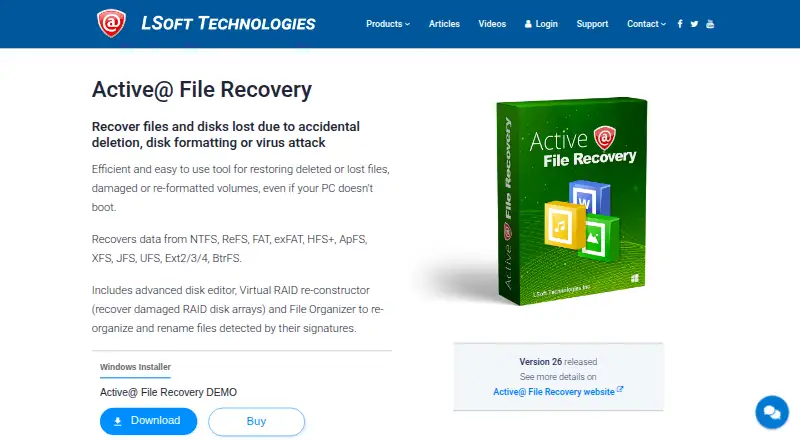 The Active@ File Recovery homepage