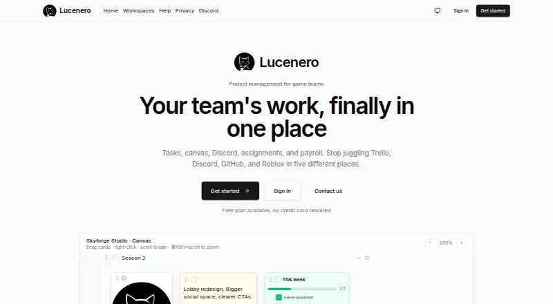 The Lucenero homepage