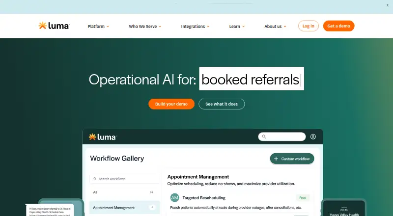 The Luma Health homepage