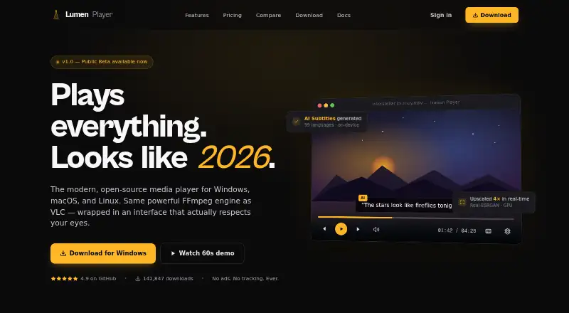 The Lumen Player homepage