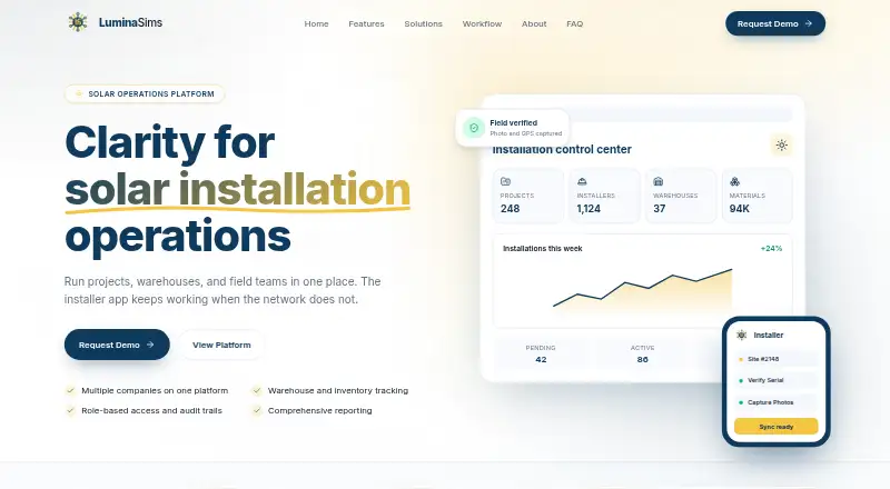 The LuminaSims homepage