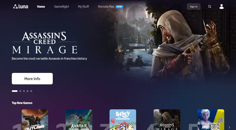 The Amazon Luna homepage