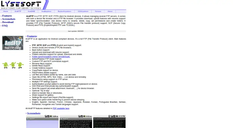 The AndFTP homepage