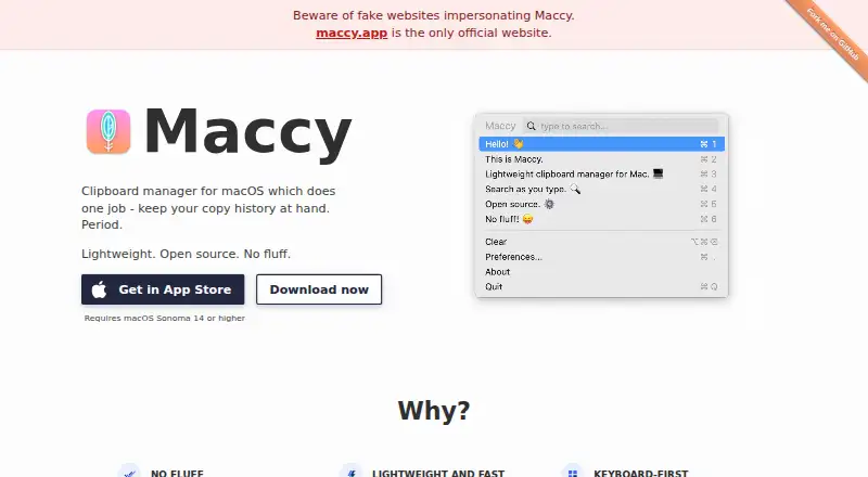 The Maccy homepage