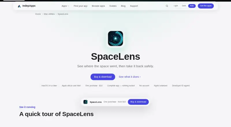 The SpaceLens homepage