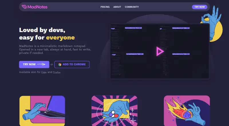 The MadNotes homepage