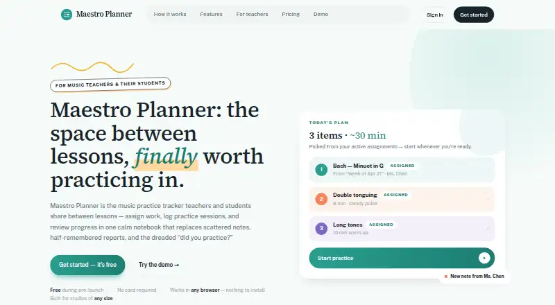 The Maestro Planner homepage