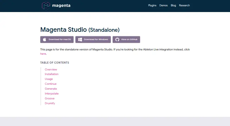 The Magenta Studio homepage