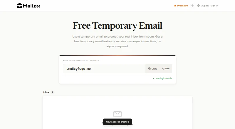 The Mail.cx homepage