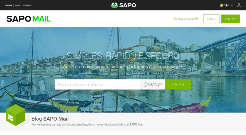 The SAPO Mail homepage