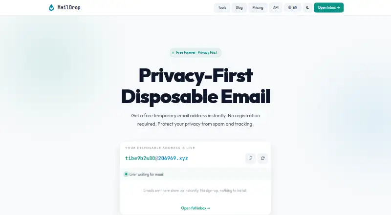 The MailDrop homepage