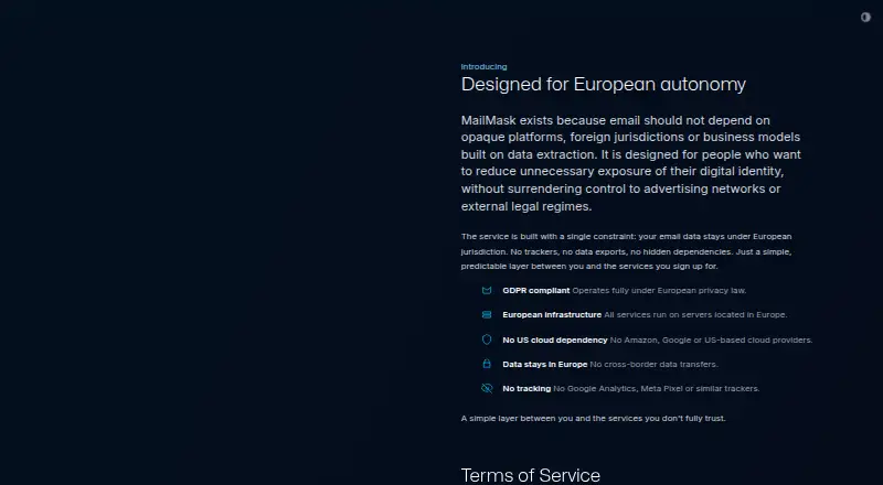 The MailMask homepage