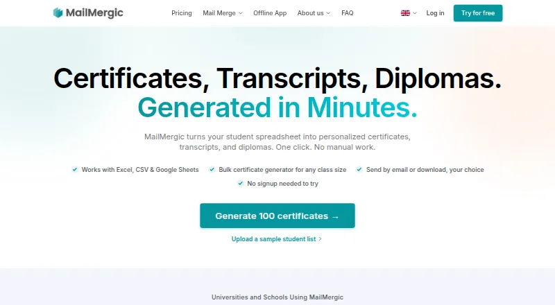 The MailMergic homepage