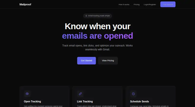 The Mailproof homepage