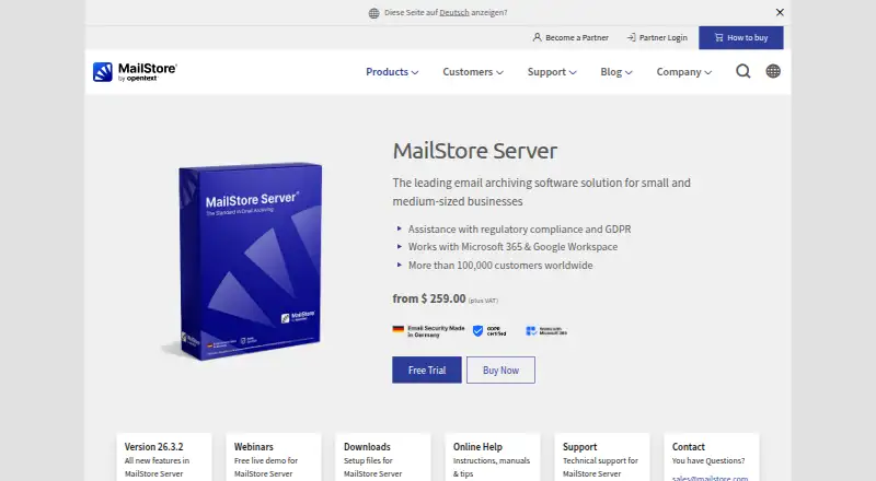 The MailStore Server homepage