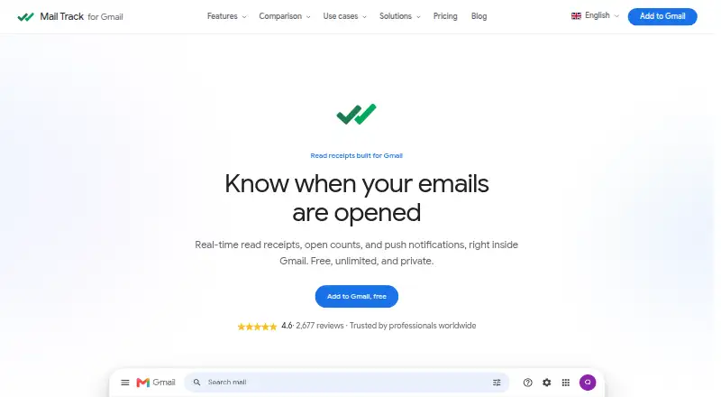 The Mail Track for Gmail homepage