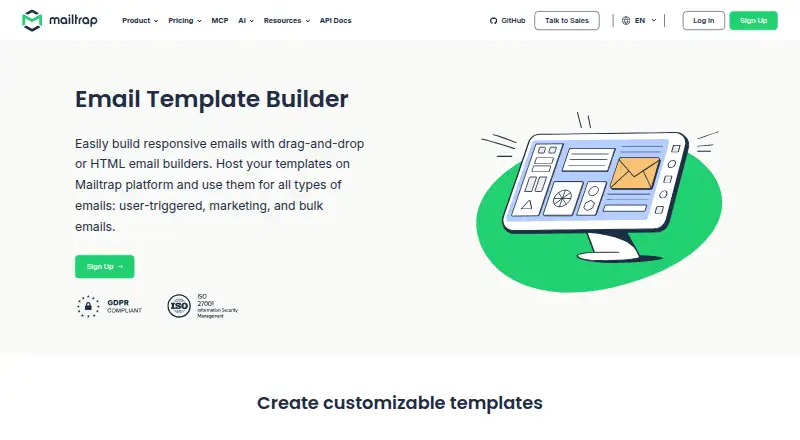 The Mailtrap Email Template Builder homepage