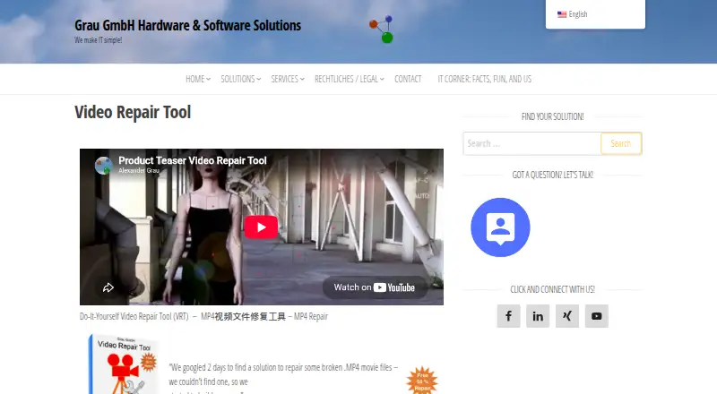 The Video Repair Tool homepage