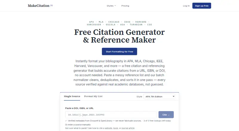 The MakeCitation homepage