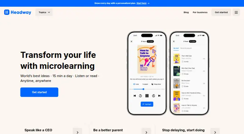 The Headway homepage