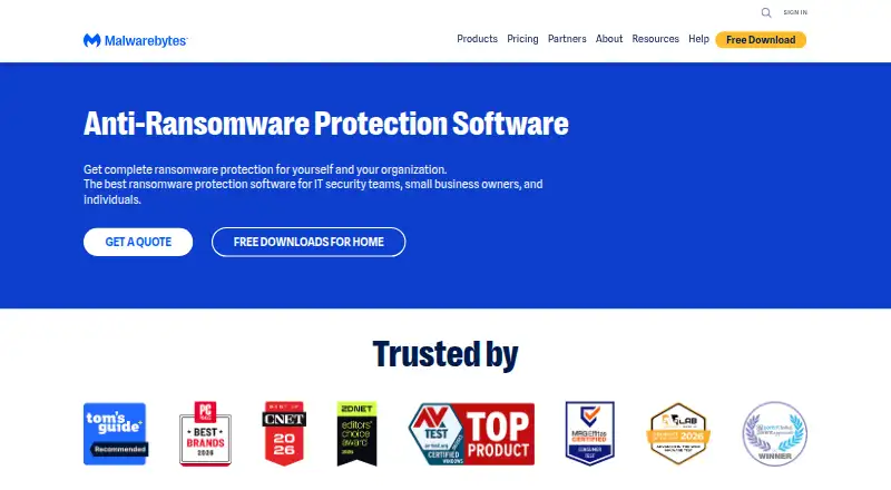 The Malwarebytes Ransomware Protection homepage