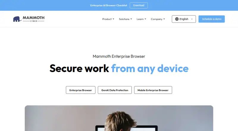 The Mammoth Enterprise Browser homepage