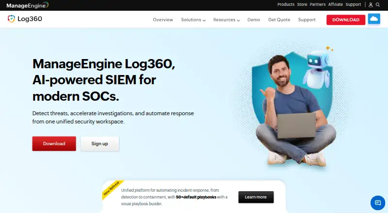 The ManageEngine Log360 homepage