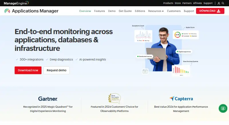 The ManageEngine Applications Manager homepage