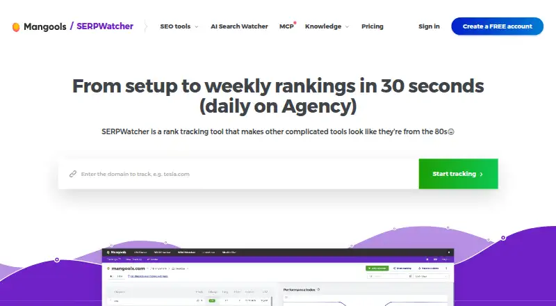 The SERPWatcher homepage