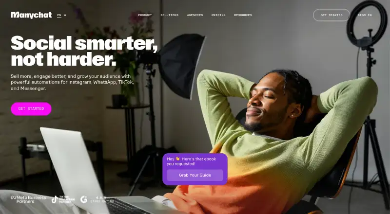 The Manychat homepage