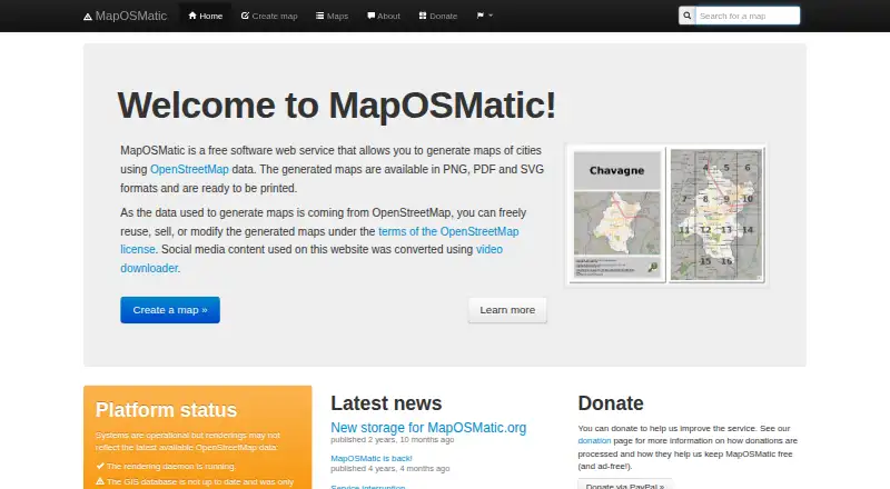 The MapOSMatic homepage