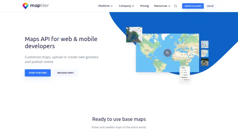 The MapTiler Cloud homepage