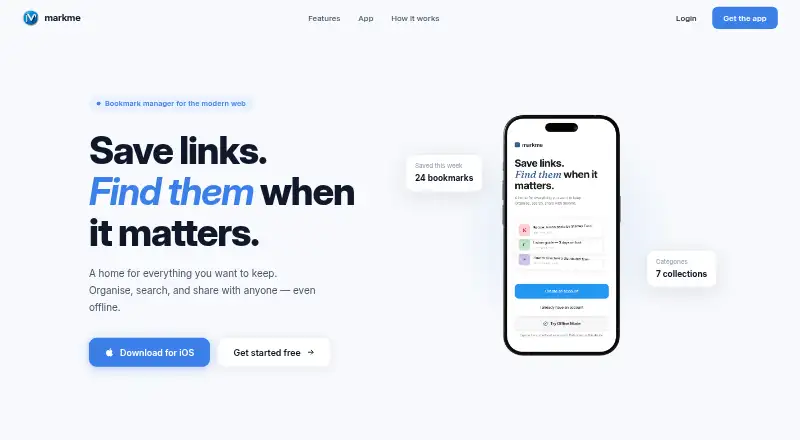 The MarkMe homepage