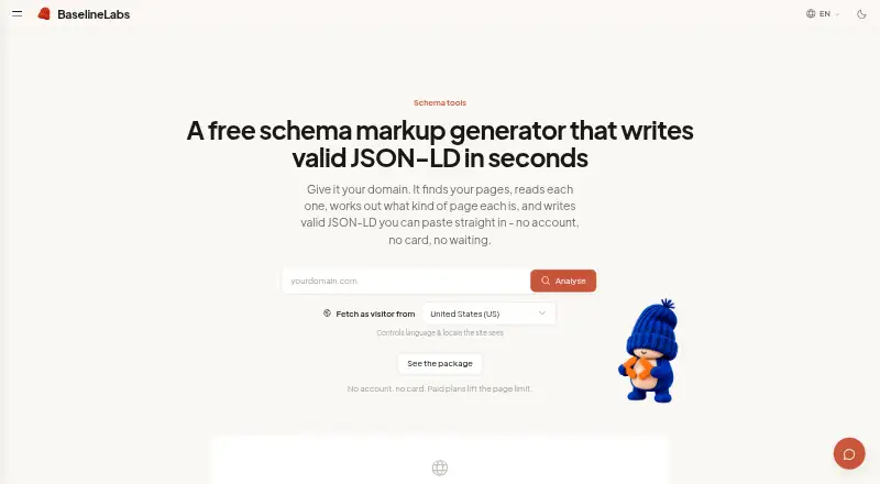 The Baseline Labs Schema Generator homepage