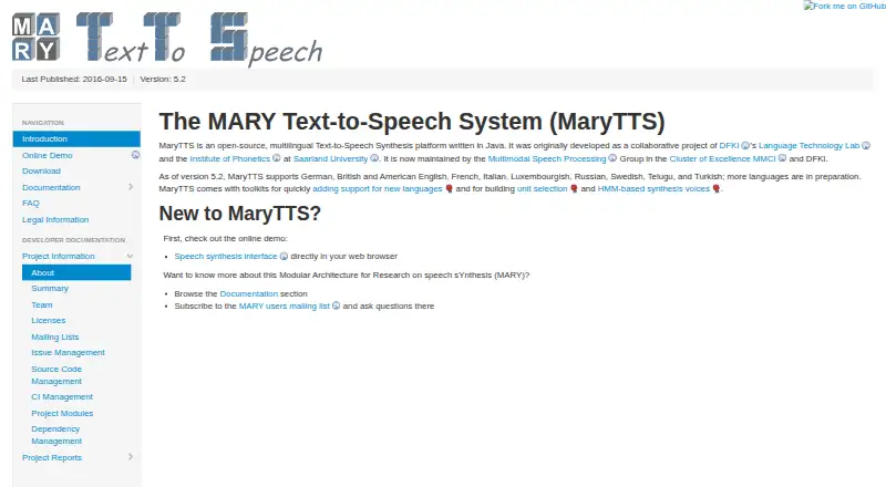 The MaryTTS homepage